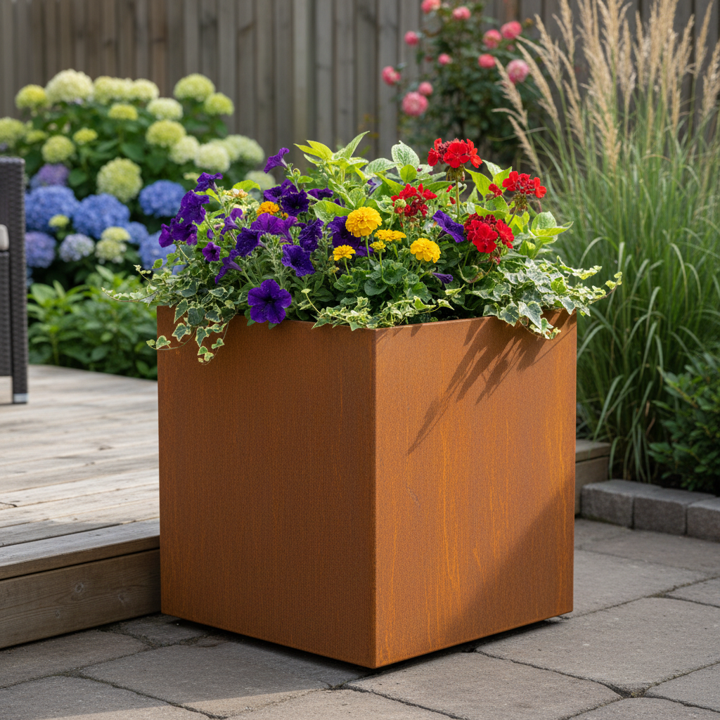 Plantekasse kvadratisk 60×60x80 cm i corten