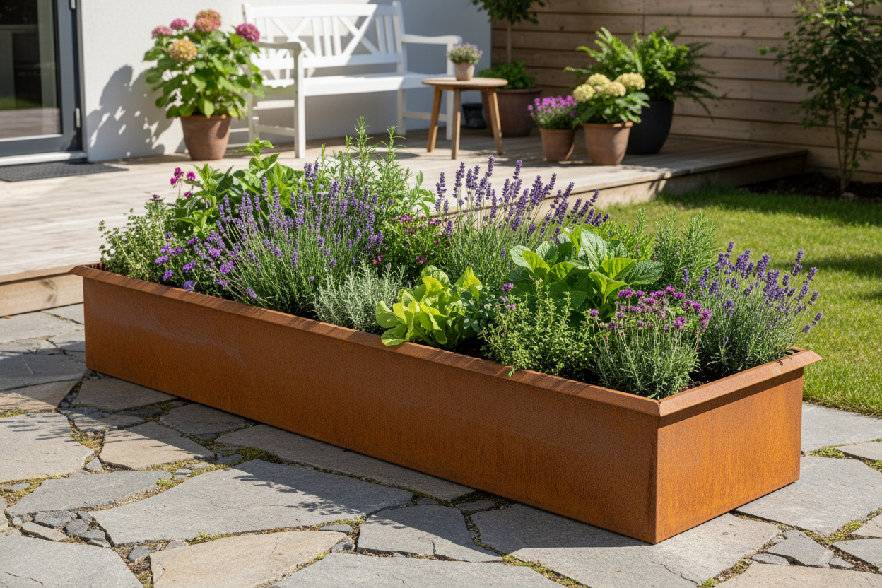 Sneglekant højbed 250×80cm i corten stål