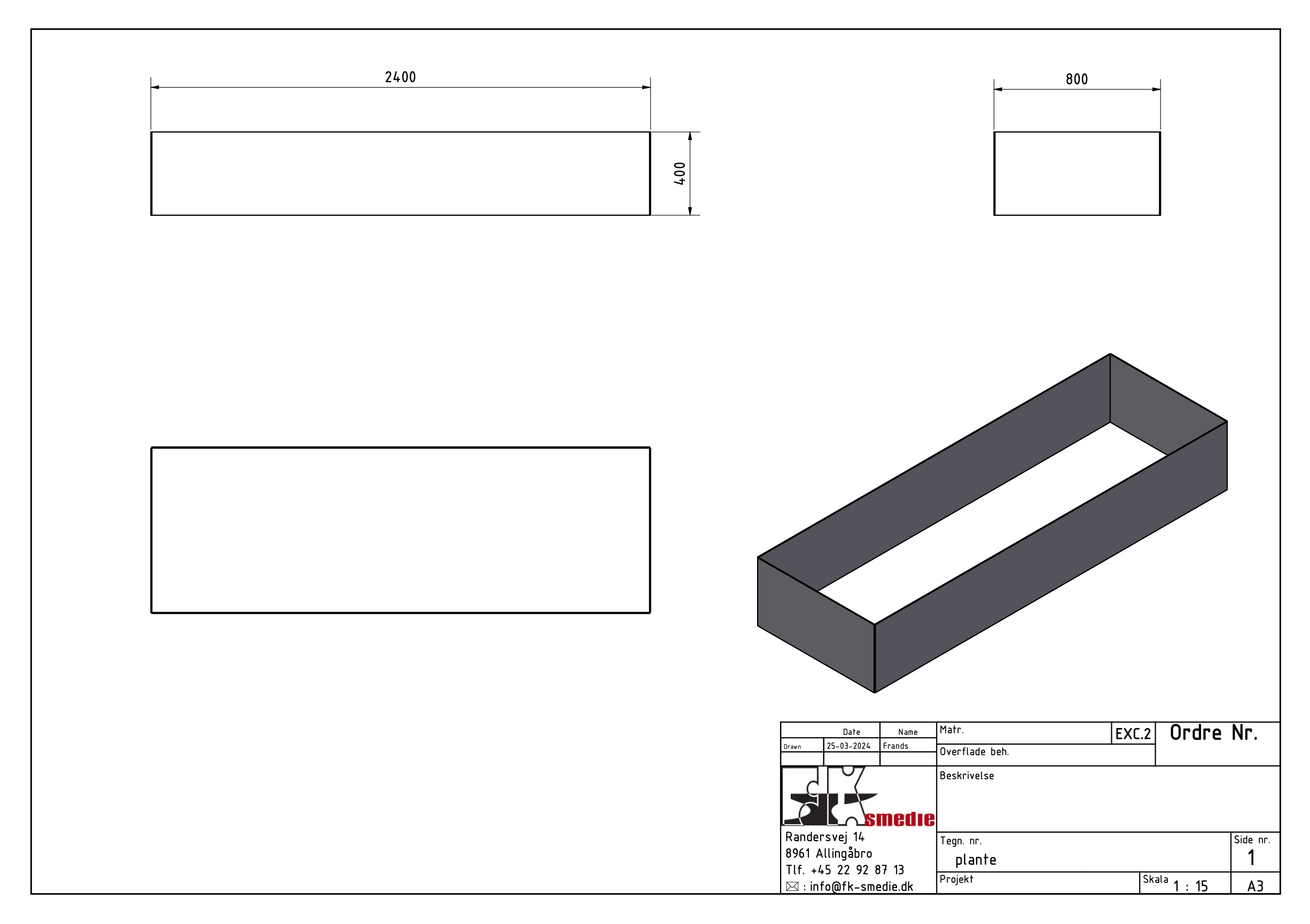 Plantekasse 240×80×40 cm corten