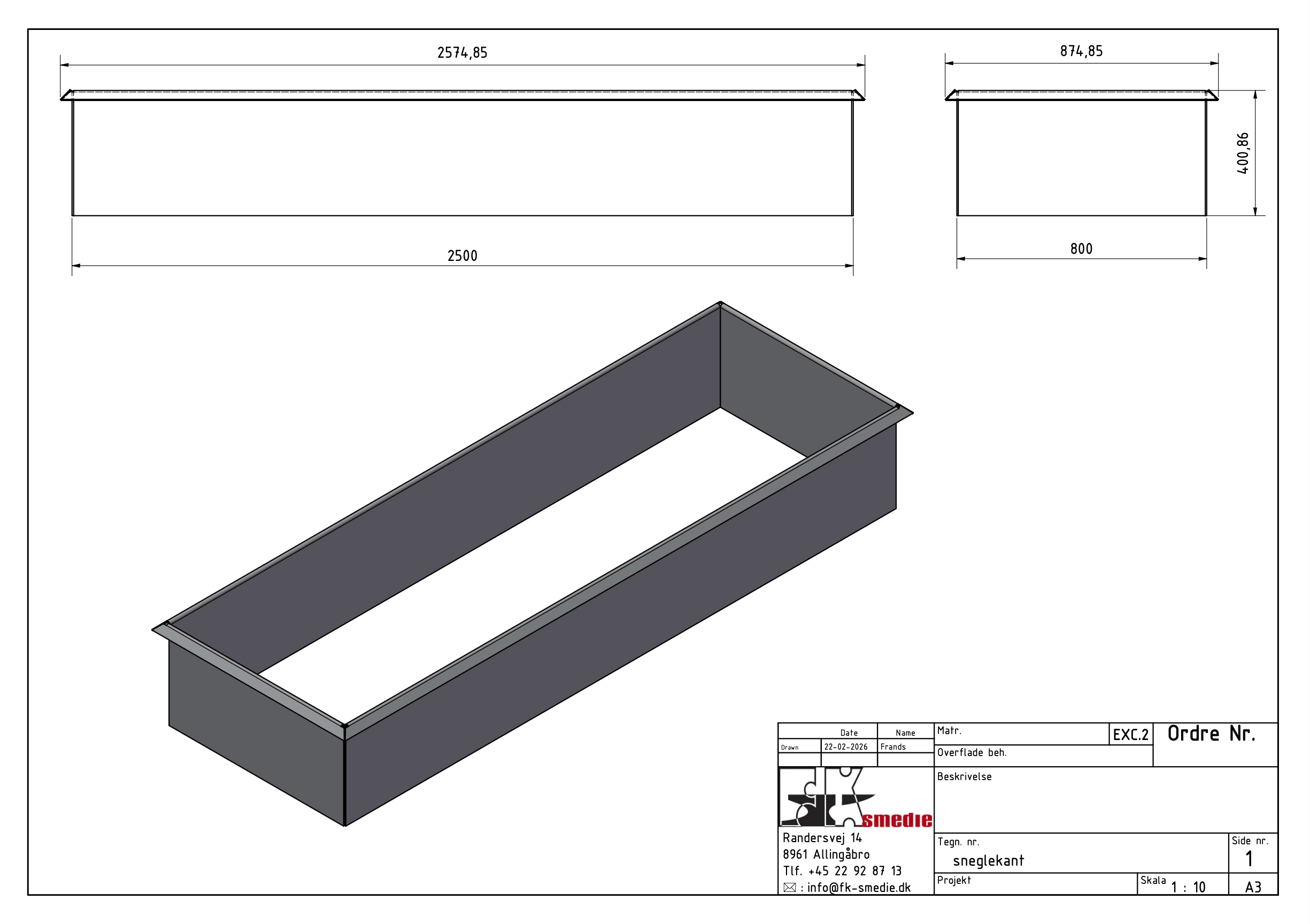 Sneglekant højbed 250×80cm i corten stål