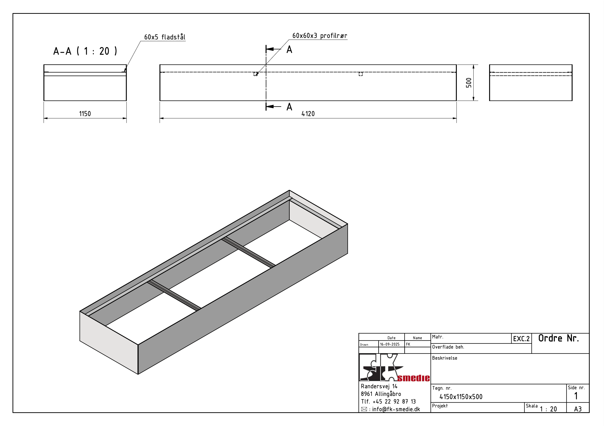 Højbed 415×115×50 cm i corten